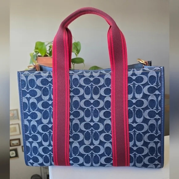 Coach Smith Tote Bag In Signature Denim Blue and Red With Dust Bag - Picture 4 of 15
